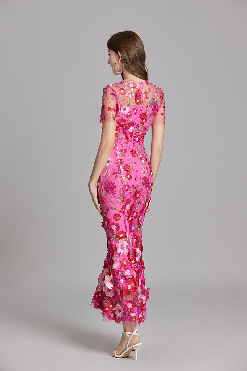 Stephanie Embroidered Maxi Dress with Sheer Overlay