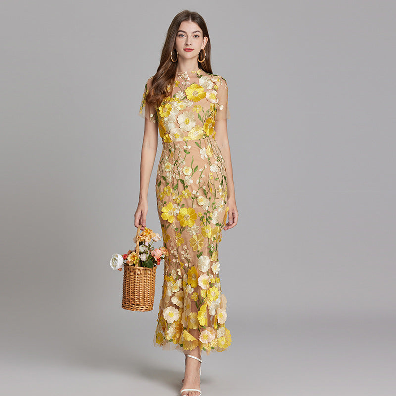 Stephanie Embroidered Maxi Dress with Sheer Overlay