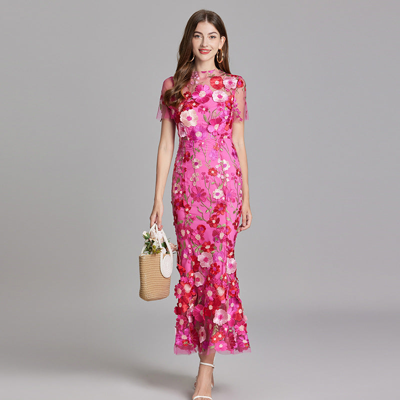 Stephanie Embroidered Maxi Dress with Sheer Overlay
