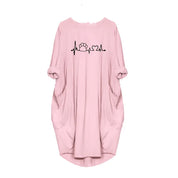 Loose Long-Sleeve Pocket Dress with Cat Print