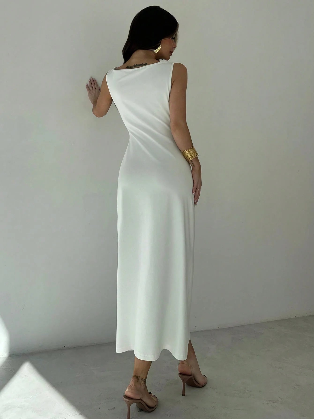 Sleeveless Cowl Neck Maxi Dress – White