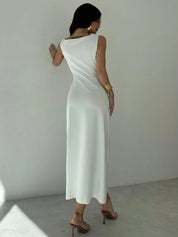Sleeveless Cowl Neck Maxi Dress – White