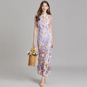 Stephanie Embroidered Maxi Dress with Sheer Overlay