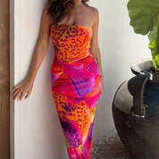 Leopard Print Strapless Maxi Dress – Multicolour