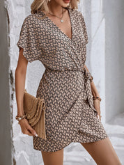 V-Neck Wrap Waist Dress – Patterned