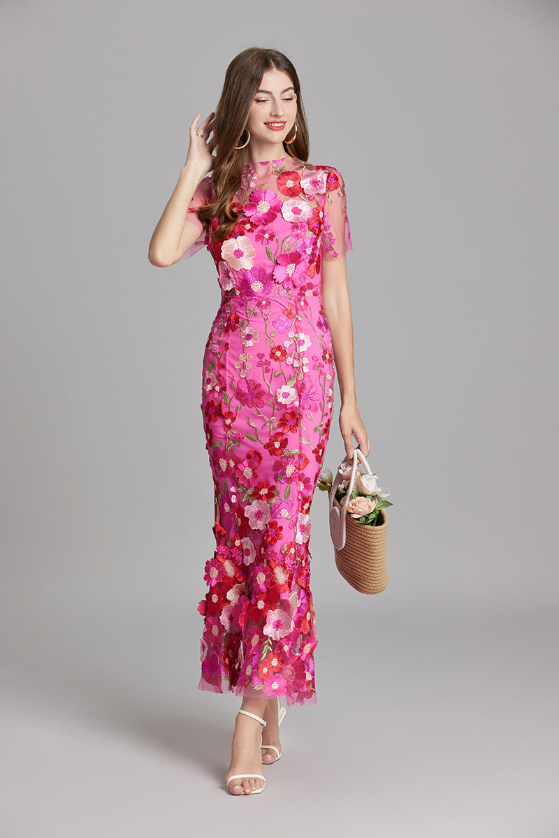 Stephanie Embroidered Maxi Dress with Sheer Overlay