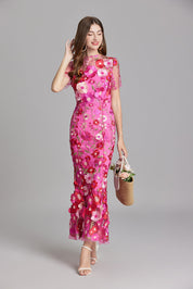 Stephanie Embroidered Maxi Dress with Sheer Overlay