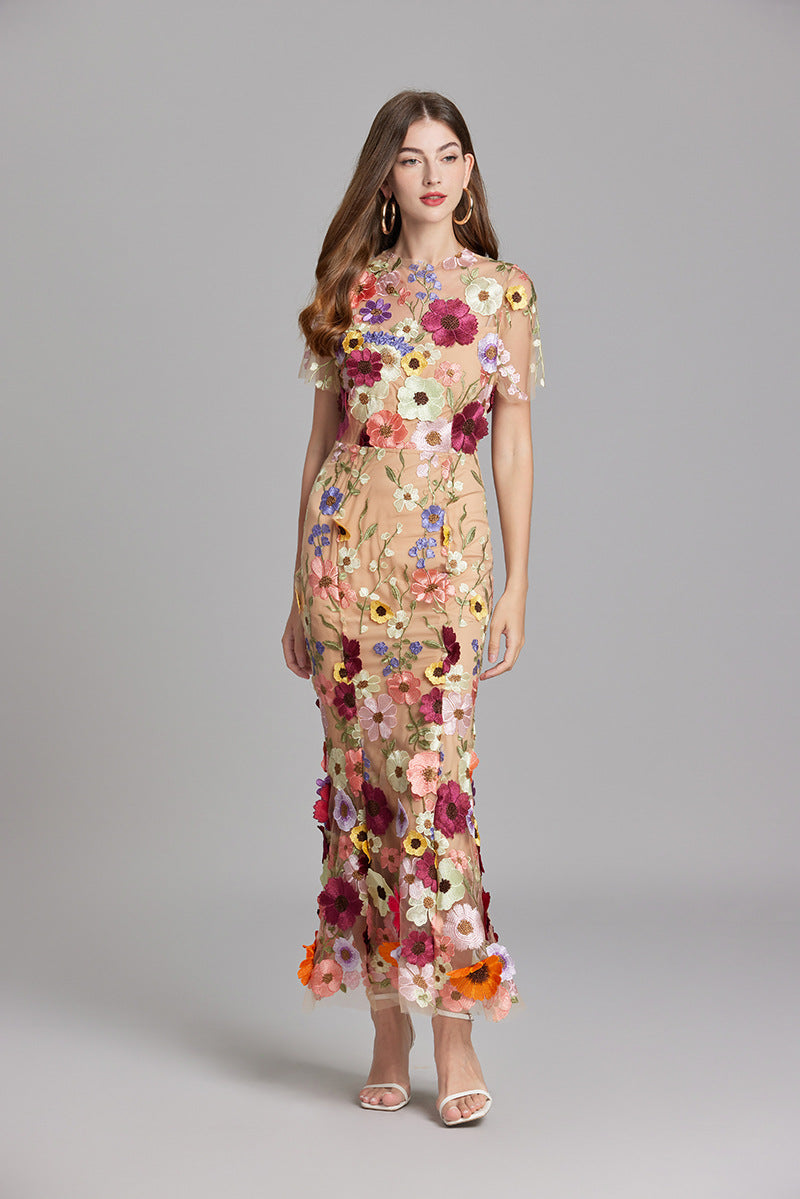 Stephanie Embroidered Maxi Dress with Sheer Overlay
