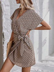 V-Neck Wrap Waist Dress – Patterned