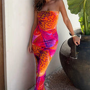 Leopard Print Strapless Maxi Dress – Multicolour