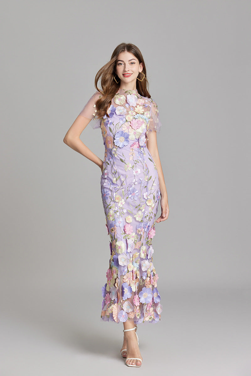 Stephanie Embroidered Maxi Dress with Sheer Overlay