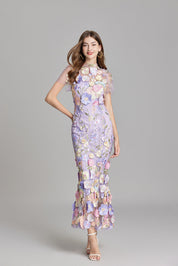 Stephanie Embroidered Maxi Dress with Sheer Overlay