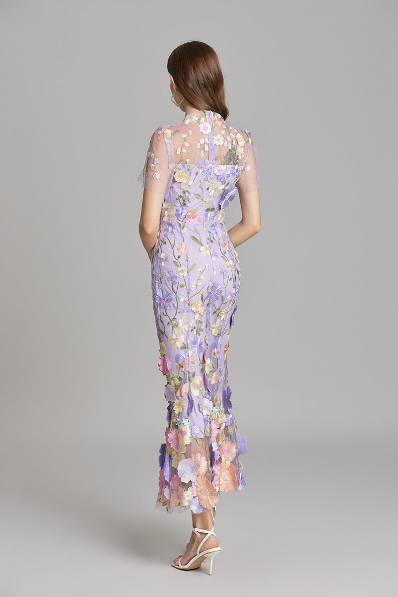 Stephanie Embroidered Maxi Dress with Sheer Overlay
