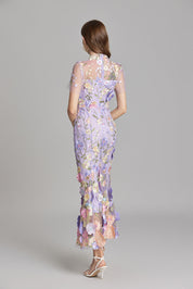 Stephanie Embroidered Maxi Dress with Sheer Overlay