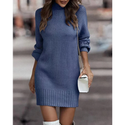 High Collar Ribbed Knitted Sweater Dress