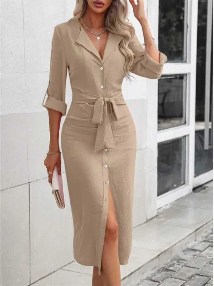 Button-Up Belted Shirt Dress