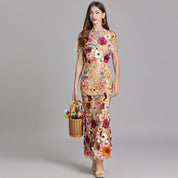Stephanie Embroidered Maxi Dress with Sheer Overlay