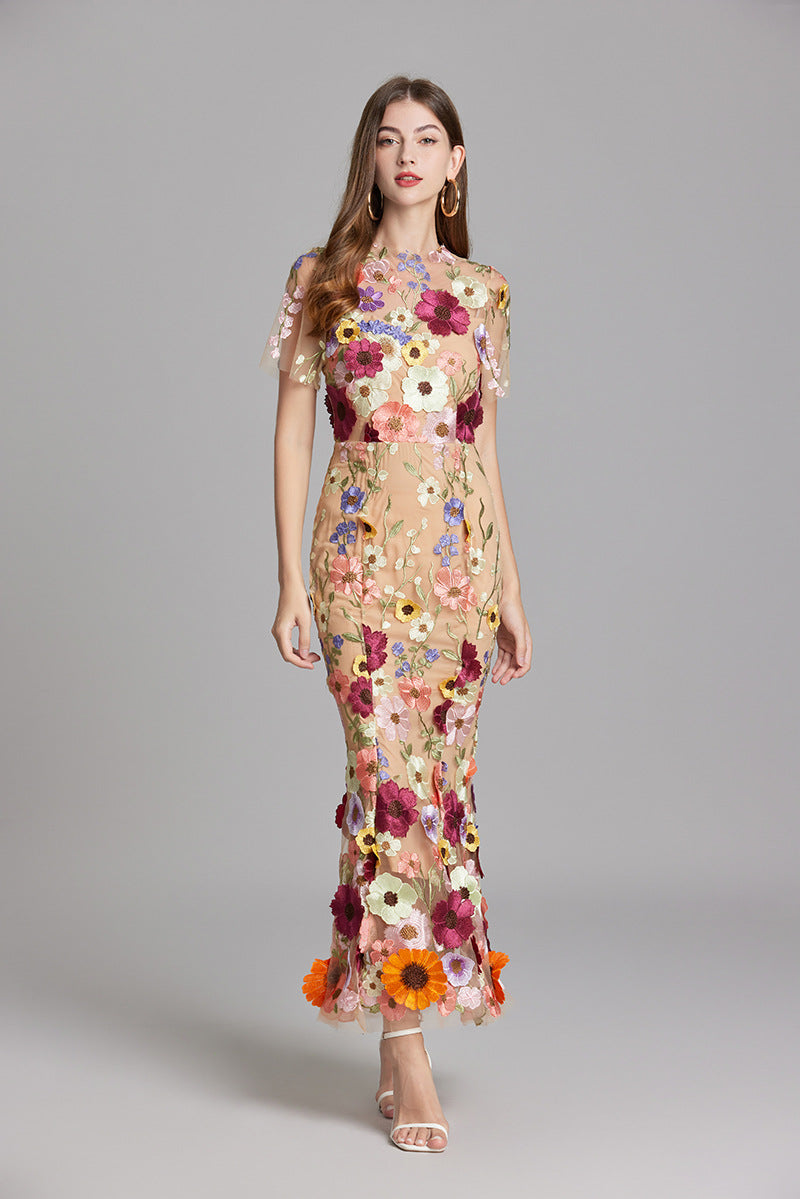 Stephanie Embroidered Maxi Dress with Sheer Overlay