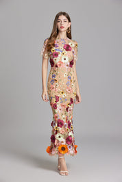 Stephanie Embroidered Maxi Dress with Sheer Overlay