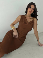 Sleeveless Cowl Neck Maxi Dress – White