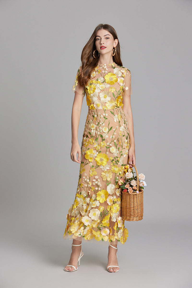 Stephanie Embroidered Maxi Dress with Sheer Overlay