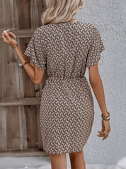 V-Neck Wrap Waist Dress – Patterned