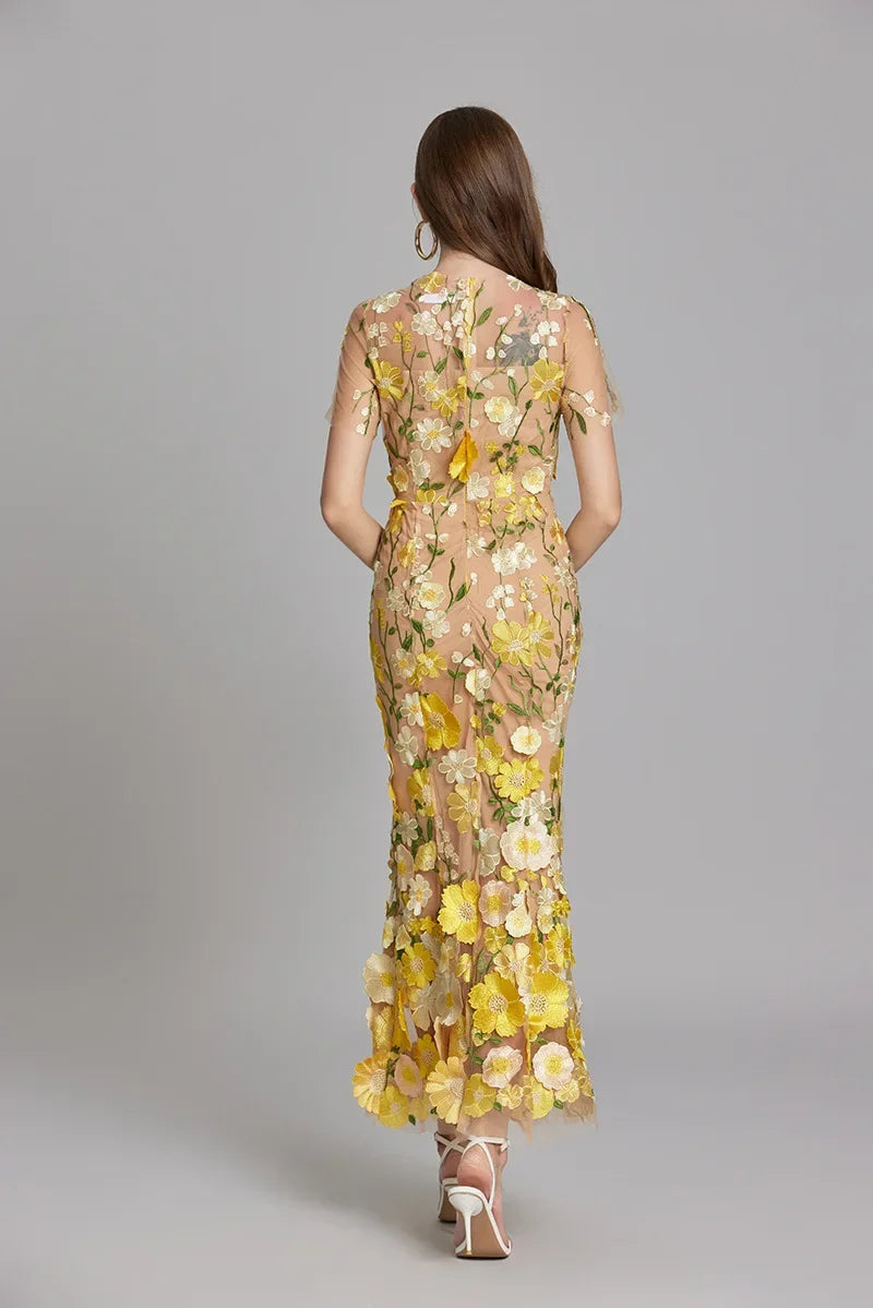 Stephanie Embroidered Maxi Dress with Sheer Overlay