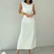 Sleeveless Cowl Neck Maxi Dress – White