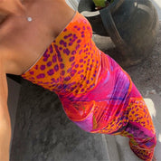 Leopard Print Strapless Maxi Dress – Multicolour