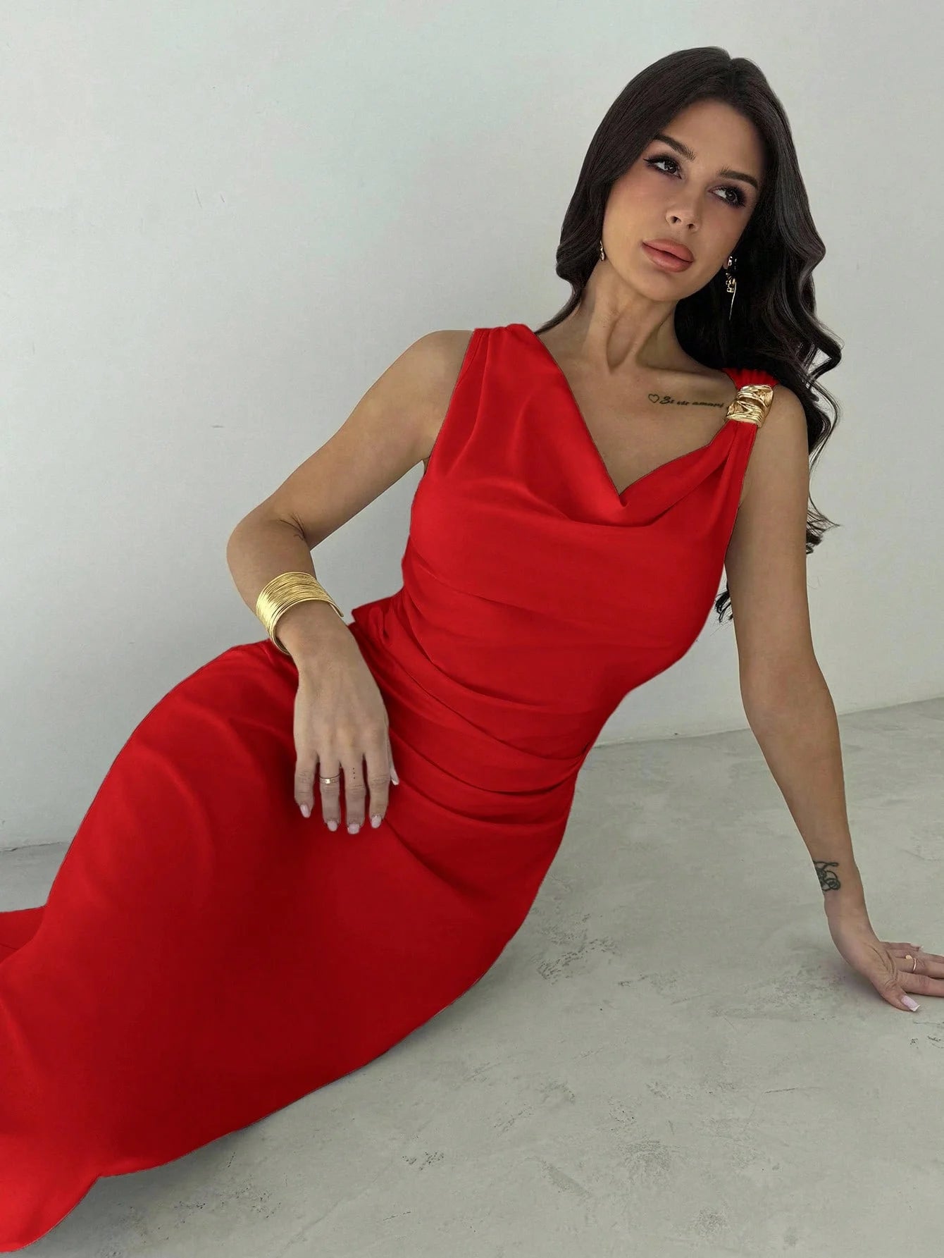 Sleeveless Cowl Neck Maxi Dress – White