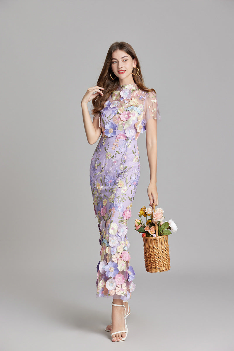 Stephanie Embroidered Maxi Dress with Sheer Overlay