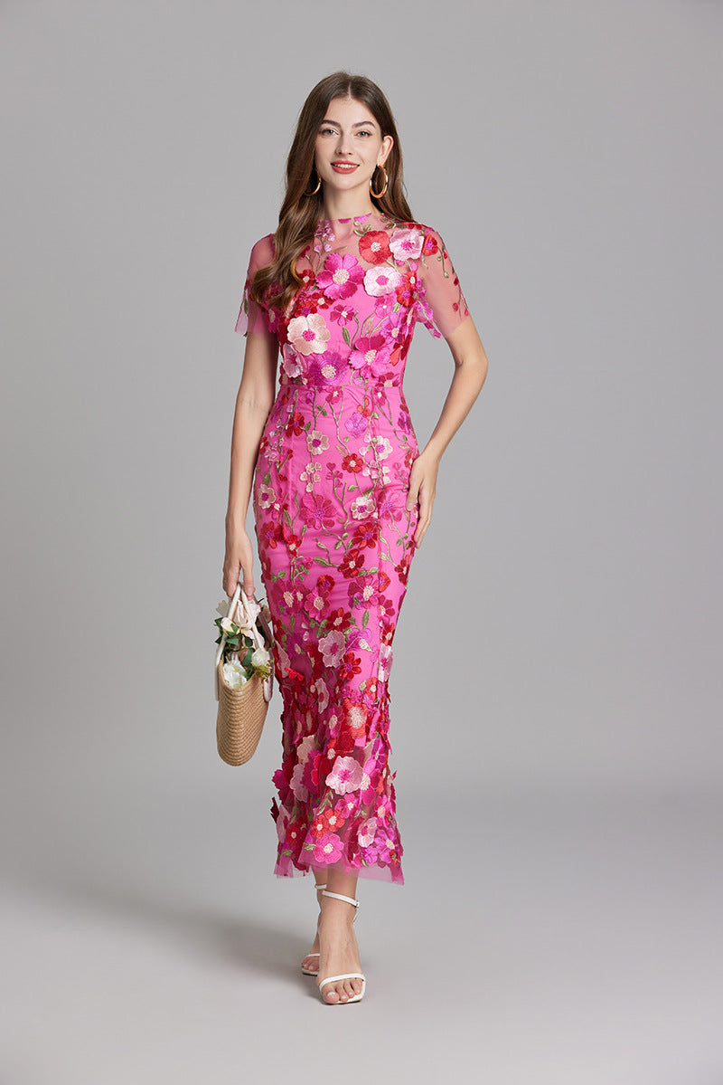 Stephanie Embroidered Maxi Dress with Sheer Overlay