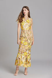 Stephanie Embroidered Maxi Dress with Sheer Overlay
