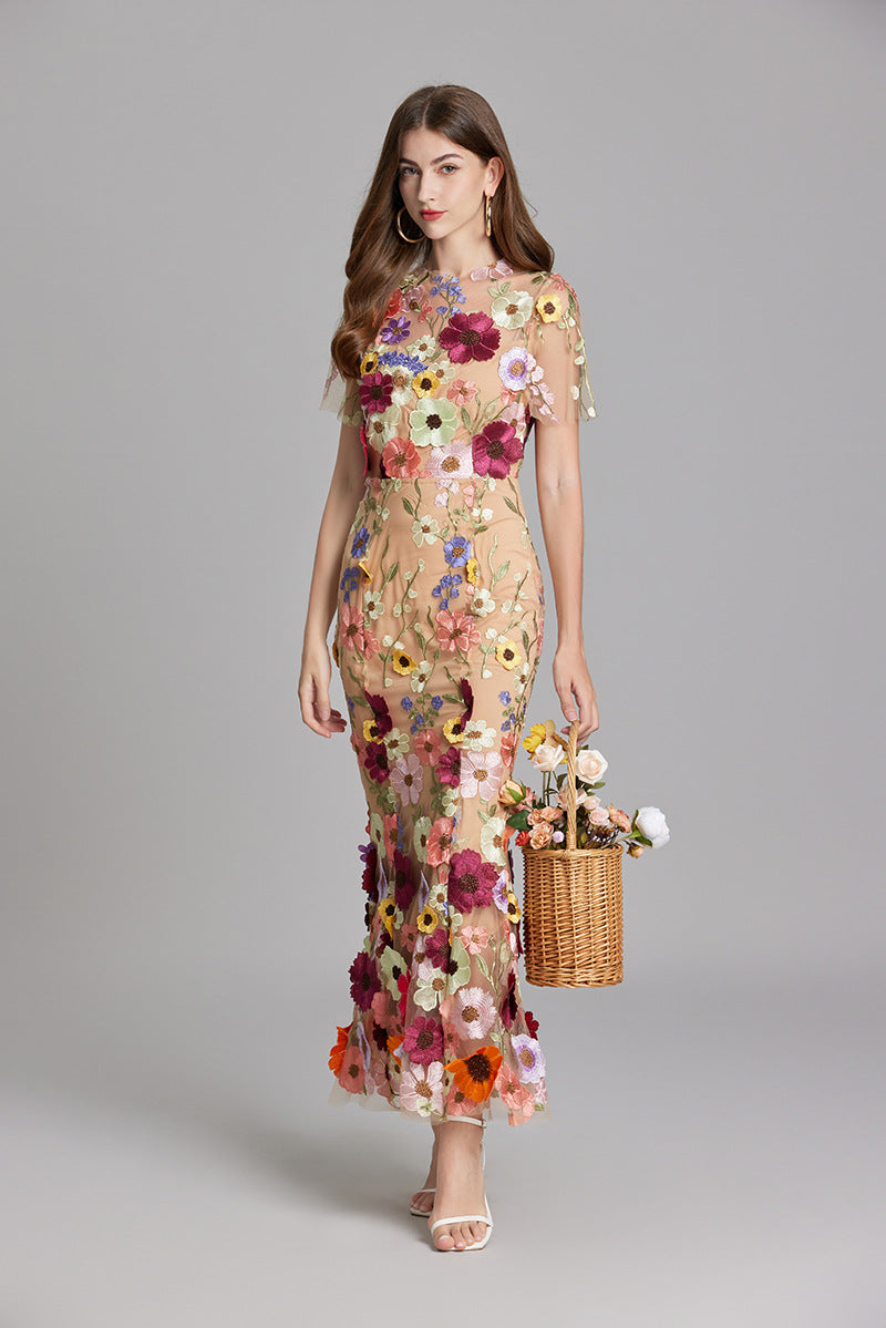 Stephanie Embroidered Maxi Dress with Sheer Overlay