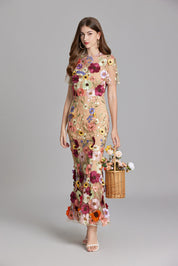 Stephanie Embroidered Maxi Dress with Sheer Overlay
