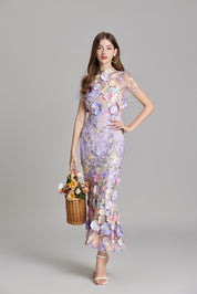 Stephanie Embroidered Maxi Dress with Sheer Overlay