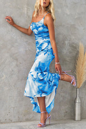 Elise One-Shoulder Floral Midi Dress – Modern Occasion Elegance