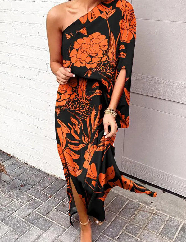 Khiara One-Shoulder Floral Evening Dress