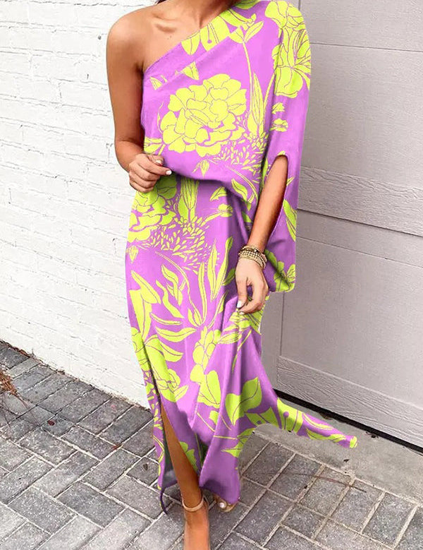 Khiara One-Shoulder Floral Evening Dress