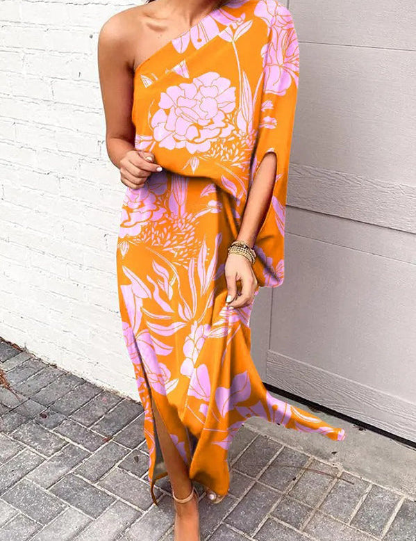 Khiara One-Shoulder Floral Evening Dress