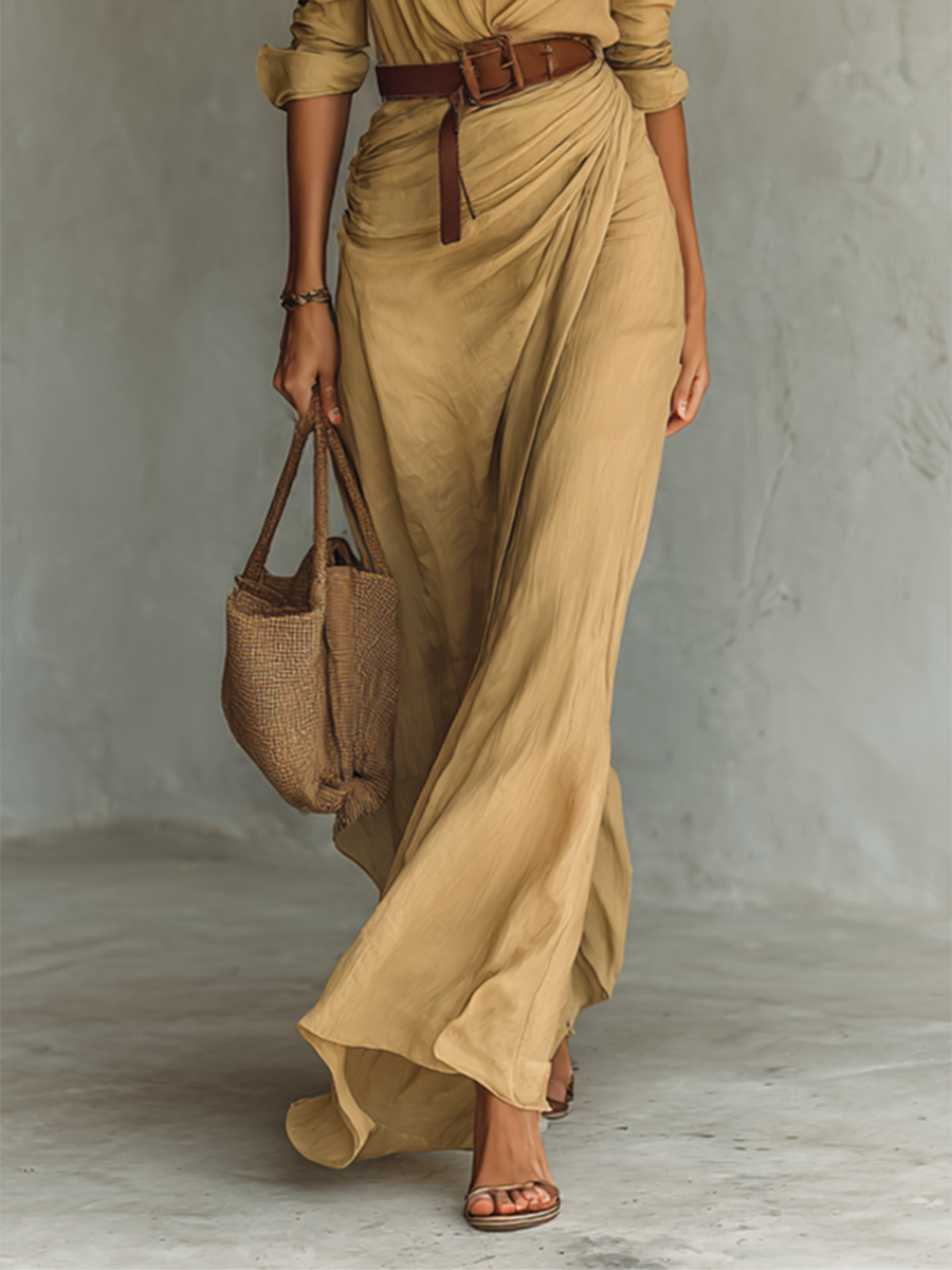 Elena Belted Lapel Maxi Dress – Tailored Everyday Elegance