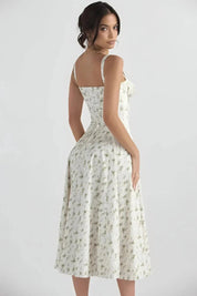 Maya Floral Bustier Midi Dress with Side Slit