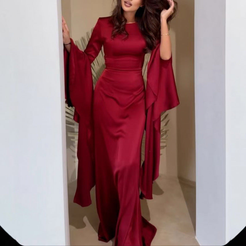 Christina Maxi Dress with Long Sleeves and Draped Front