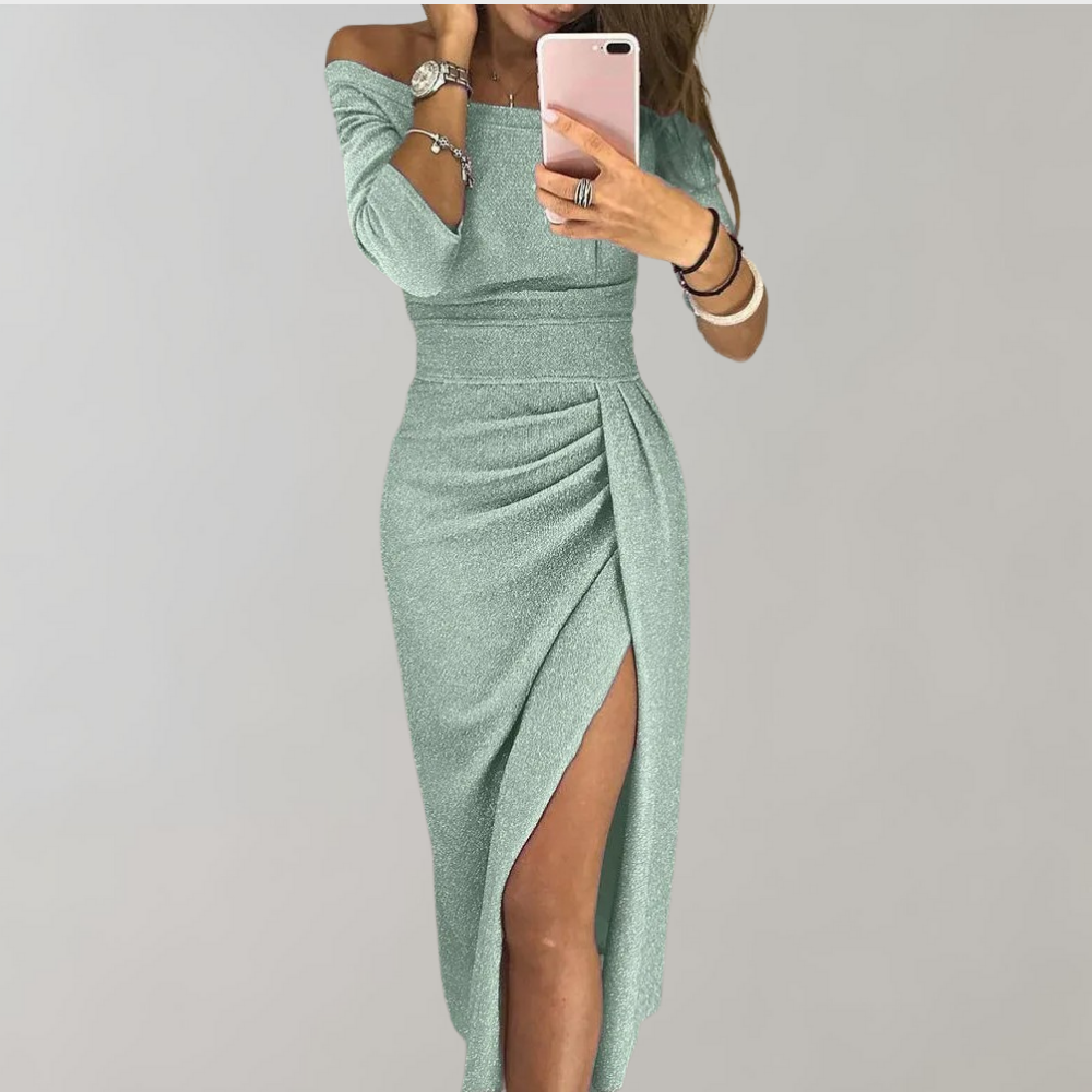 Olivia Off-Shoulder Glitter Dress with High Waist