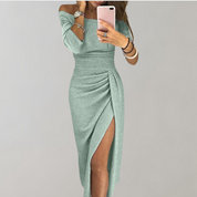 Olivia Off-Shoulder Glitter Dress with High Waist