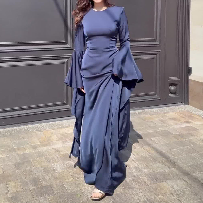 Christina Maxi Dress with Long Sleeves and Draped Front