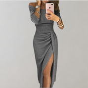 Olivia Off-Shoulder Glitter Dress with High Waist