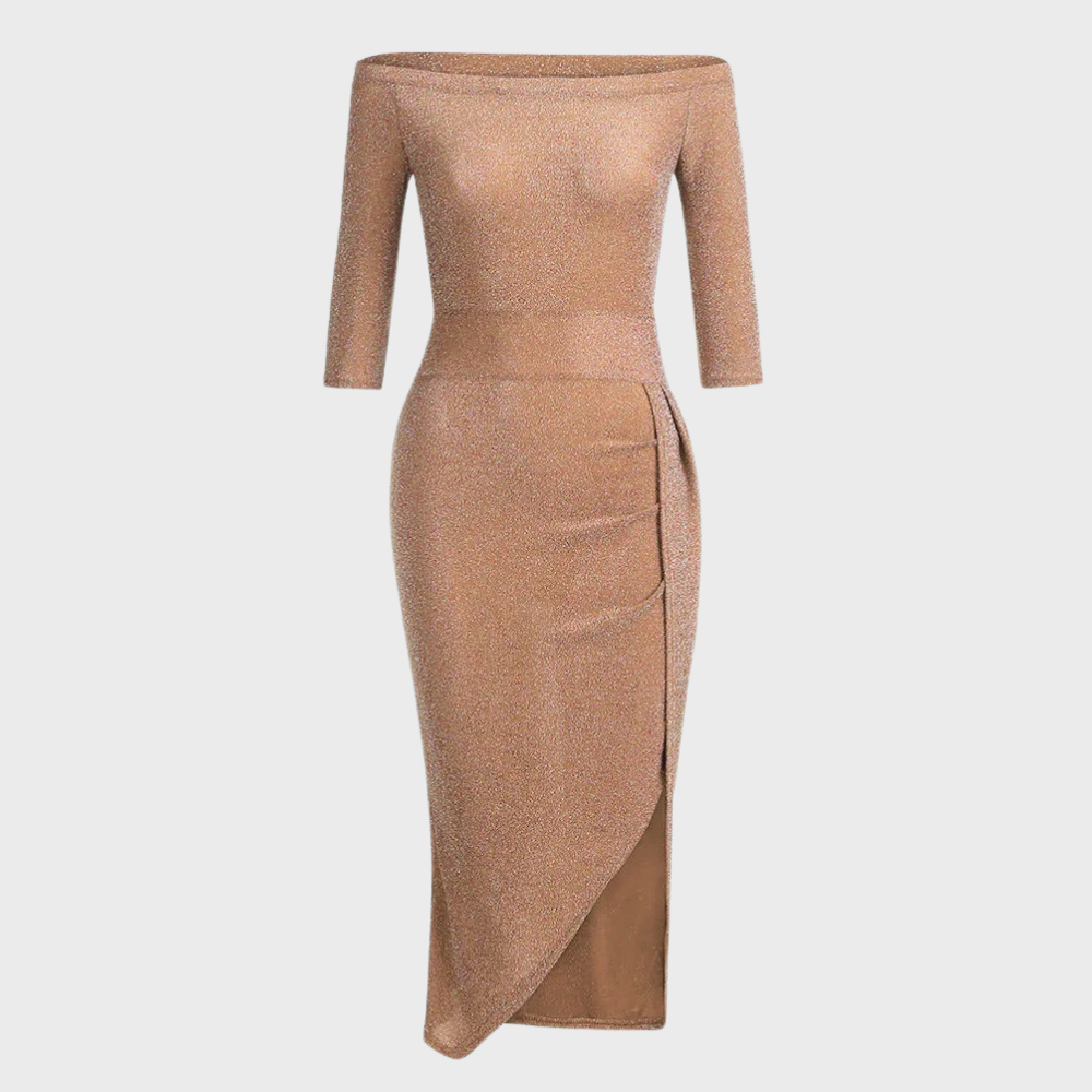 Olivia Off-Shoulder Glitter Dress with High Waist