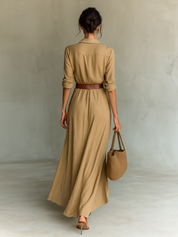 Elena Belted Lapel Maxi Dress – Tailored Everyday Elegance