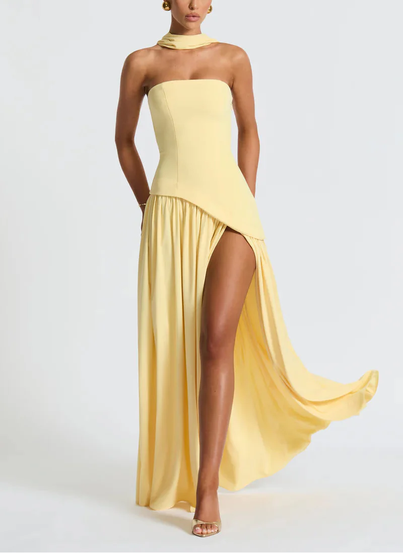 Anna Strapless Asymmetric Maxi Dress